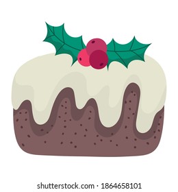 merry christmas cake with holly berry decoration and celebration icon vector illustration