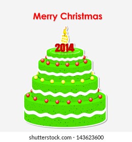 Merry Christmas cake: vector greeting card on a 2014 year