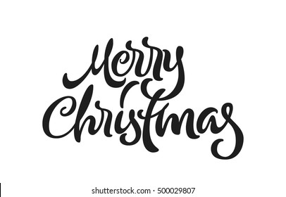 Merry Christmas calligraphic hand drawn lettering isolated element