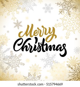 Merry Christmas calligraphic hand drawn lettering with snow
