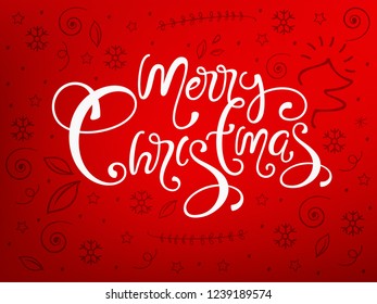 Merry Christmas Calligraphic Inscription Decorated with Creative Doodle Background.