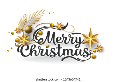 Merry Christmas Calligraphic Inscription Decorated Golden Stock Vector ...