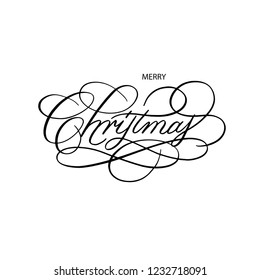 Merry Christmas calligraphic inscription isolated on white. Hand drawn vector christmas greeting card. Hand lettering text. 