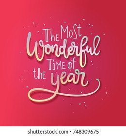 Merry Christmas Calligraphic Lettering Design. Red holiday color card.