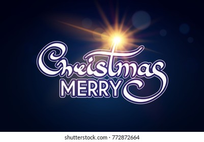 Merry Christmas Calligraphic Lettering with Elegant Gold Effects, Vintage Shining Design. Vector illustraion