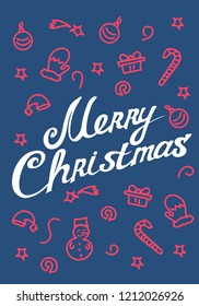 Merry Christmas - Calligraphic Lettering for greeting card. Vector Vintage background.