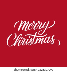 Merry Christmas calligraphic lettering text design on red background. Creative typography for christmas holiday greetings and invitations. Vector illustration.