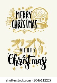 Merry christmas calligraphic lettering text vector design cards