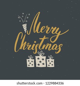 Merry Christmas Calligraphic Lettering. Typographic Greetings Design. Calligraphy Lettering for Holiday Greeting. Hand Drawn Lettering Text Vector illustration