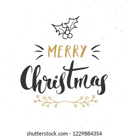 Merry Christmas Calligraphic Lettering. Typographic Greetings Design. Calligraphy Lettering for Holiday Greeting. Hand Drawn Lettering Text Vector illustration