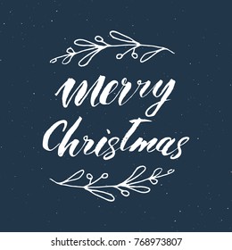 Merry Christmas Calligraphic Lettering. Typographic Greetings Design. Calligraphy Lettering for Holiday Greeting. Hand Drawn Lettering Text Vector illustration