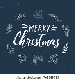 Merry Christmas Calligraphic Lettering. Typographic Greetings Design. Calligraphy Lettering for Holiday Greeting. Hand Drawn Lettering Text Vector illustration