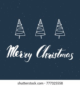 Merry Christmas Calligraphic Lettering. Typographic Greetings Design. Calligraphy Lettering for Holiday Greeting. Hand Drawn Lettering Text Vector illustration