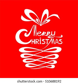Merry Christmas. Calligraphic Lettering. Vintage card with gift box. Vector Illustration