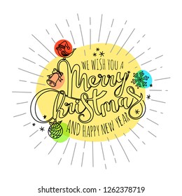 Merry Christmas calligraphic logo. Lettering design card template. Creative typography for holiday greeting card. Vector Banner