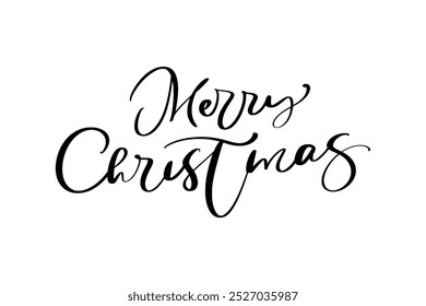 Merry christmas calligraphic text vector on white background. Lettering for invitation, wedding and greeting card, prints and posters. Hand drawn inscription.