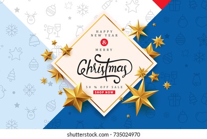 Fröhliche Weihnachten mit kalligrafischem Text.Vektorgrafik Template.greeting Karten.