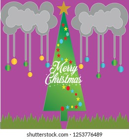Merry Christmas calligraphy with baubles  Vector