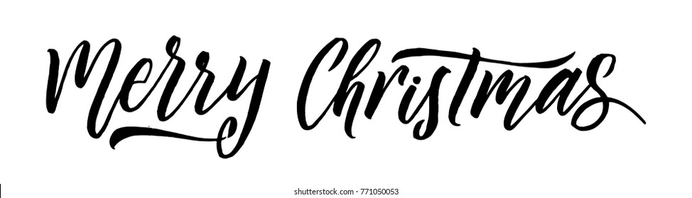 Merry Christmas Calligraphy Card. Greeting Design on White Background.