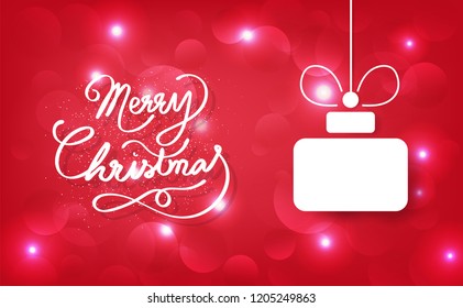 Merry Christmas, calligraphy, decoration gift, celebration for happy new year in winter season holiday, grainy snow dust texture Bokeh abstract background vector