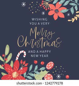 Merry Christmas calligraphy with hand drawn decorative frame. Vintage style.