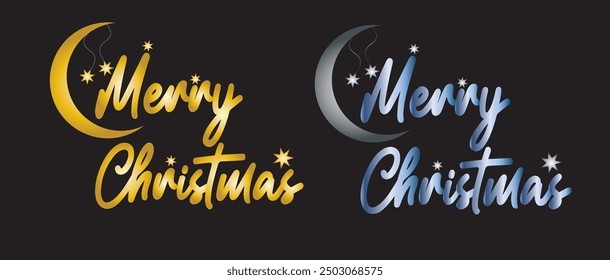 Merry Christmas calligraphy hand lettering typography design element, Premium Merry Christmas gold and silver text 