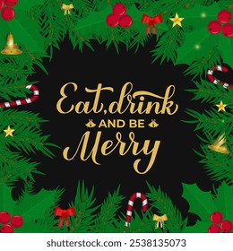 Merry Christmas calligraphy hand lettering with fir tree branches. Winter holidays typography poster. Easy to edit vector template for greeting card, banner, flyer, etc