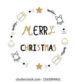 Merry Christmas. Christmas calligraphy.  Hand-drawn design elements vector doodle