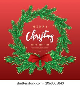 Merry Christmas calligraphy handwritten  background,Christmas wreaths decorated with bells and  Element , Flat Modern design , illustration Vector EPS 10