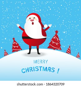 Merry Christmas calligraphy lettering design. Creative typography for holiday greeting. Santa Claus cute. Winter landscape.