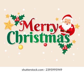  Merry Christmas calligraphy lettering design with santa claus. Creative typography for holiday greeting