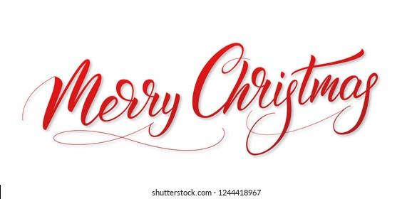 Merry Christmas. Calligraphy lettering label with realistic shadow.