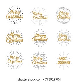 Merry Christmas. Calligraphy lettering xmas greeting card, banner or poster design on background. Typography set. Vector illustration.