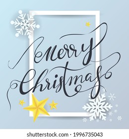 Merry christmas Calligraphy on blue background , Vector illustration EPS 10