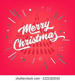 Merry Christmas calligraphy on red background. Lettering for greeting card. 