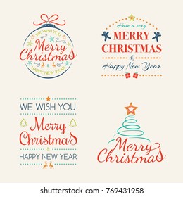 Merry Christmas - calligraphy with ornaments. Vector.