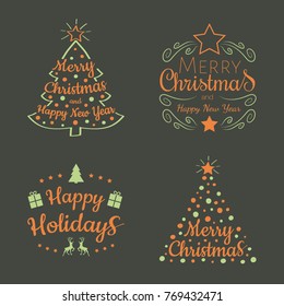 Merry Christmas - calligraphy with ornaments. Vector.