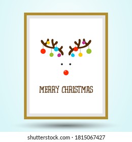 Merry Christmas - Calligraphy phrase for Xmas with raindeer antlers and red nose. Lettering for Xmas greetings cards. Good for t-shirt, mug, gift, printing press. Holiday quotes with picture frame.