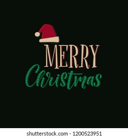 Merry Christmas Calligraphy Poster. Greeting CardTypography on Square Dark Background.