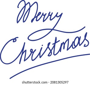 Merry christmas calligraphy quote text vector. Seasonal snowy weather and xmas holiday invitation or greeting phrase. Cursive handwriting message with pen ink flat cartoon illustration