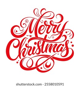 Merry Christmas calligraphy in red color calligraphy lettering sign line art icon vector silhouette illustration with fun brush ink typography for photo overlays t-shirt print flyer poster design