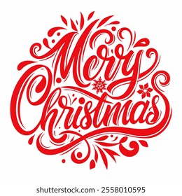 Merry Christmas calligraphy in red color calligraphy lettering sign line art icon vector silhouette illustration with fun brush ink typography for photo overlays t-shirt print flyer poster design