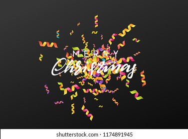 Merry Christmas calligraphy text. Background with colored serpentine texture.