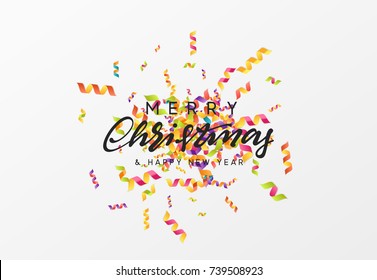 Merry Christmas calligraphy text. Background with colored serpentine texture.