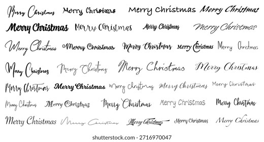 Merry Christmas calligraphy text design lettering for holiday greetings isolated on white background. Vector  illustration. 