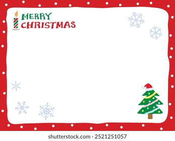 Merry Christmas calligraphy and tree and snow and snowflake decoration border background illustration