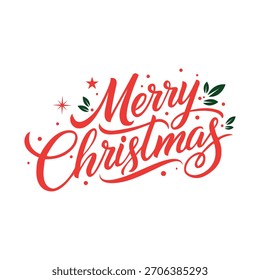 Merry Christmas calligraphy and typography design for banners, posters, greeting cards, invitations, apparel, holiday gifts, t-shirts, and seasonal creative projects.