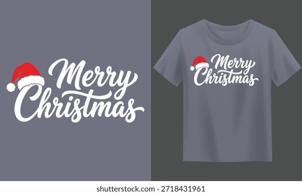 Gráfico del Vector de la caligrafía de las Navidades felices, ilustraciones festivas del invierno con el sombrero de Santa, diseño totalmente personalizable para la impresión de la camiseta y los regalos
