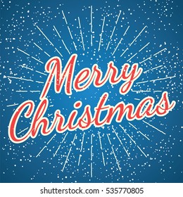 merry christmas calligraphy vector illustration banner design on blue background with snow