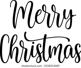 Merry Christmas calligraphy-style lettering, in black on a white background